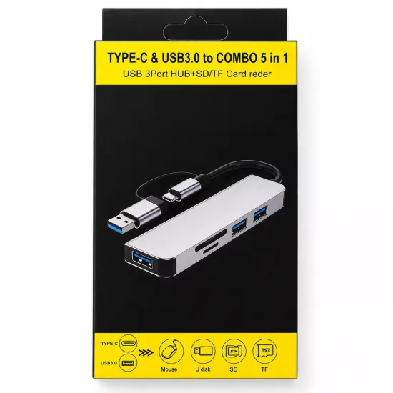 5in1 USB 3.0 Type-C 3 Port Hub SD/TF Kart Okuyucu