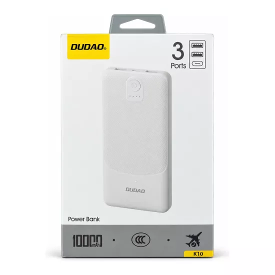 DUDAO K10 Beyaz 10.000 mAh 3 Portlu Powerbank