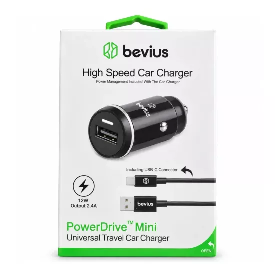 TYPE-C Siyah 12W Kablolu Araç Şarj Cihazı PowerDrive Mini