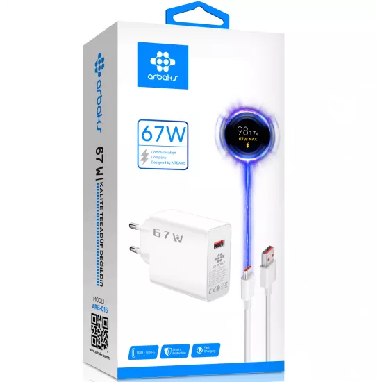 67W Type-C Turbo Hızlı Şarj Aleti – Xiaomi Uyumlu Süper Hızlı Adaptör Arbaks ARB-016