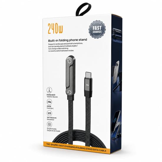 240W Katlanabilir Telefon Standlı Type-C Hızlı Şarj ve Data Kablosu