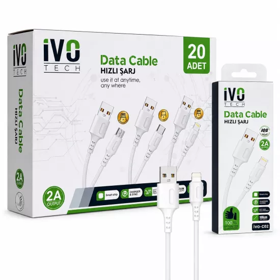 Lightning Hızlı Şarj Data Kablosu (20’li Paket) TECH iVO-C02