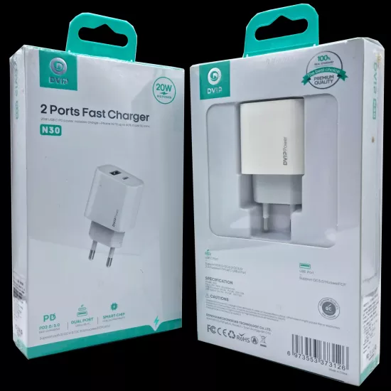 20W PD + Qc3.0 Usb Çift Girişli Şarj Başlığı DVIP N30