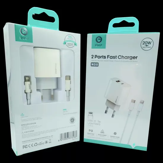 20W PD Çift Girişli Şarj Seti Type-C To Lighning DVIP N35