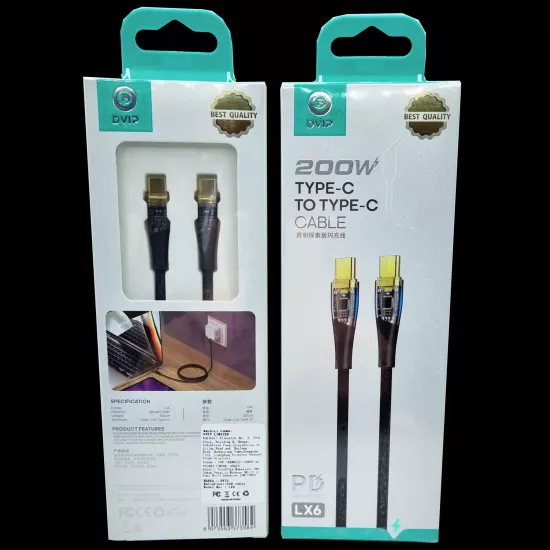 200W Type-c to Type-c Hasırlı Şarj Kablosu Dvıp LX6