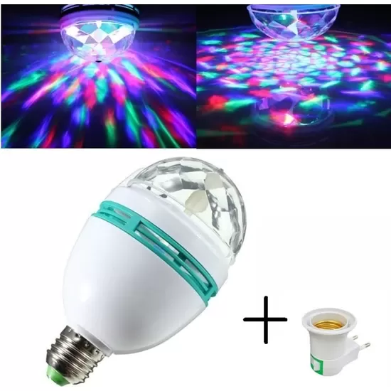 Döner Renkli LED Başlıklı Disko Topu Ampul Gece Lambası