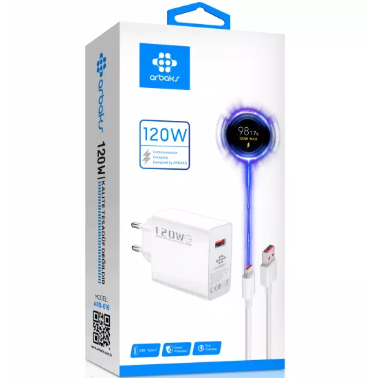120W Type-C Süper Hızlı Şarj Aleti – Turbo Fast Charger Arbaks ARB-016
