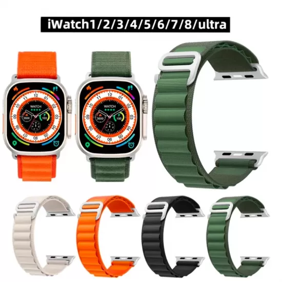 Yeşil - Apple Watch 42mm 44mm 45mm 49mm Se Ultra Uyumlu Kumaş Kordon