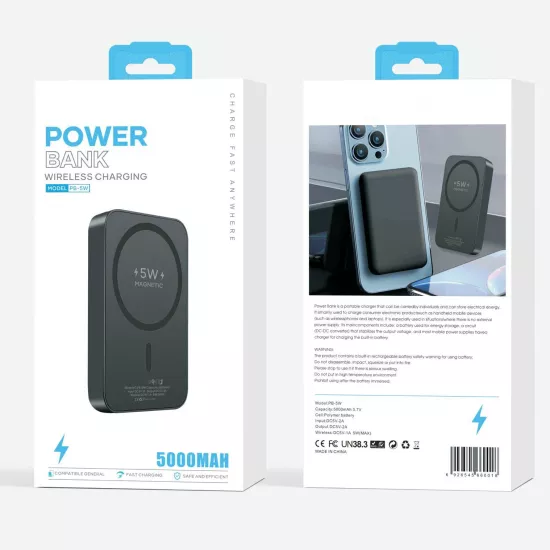 5000 Mah Magsafe Siyah Powerbank 5W PB-5W