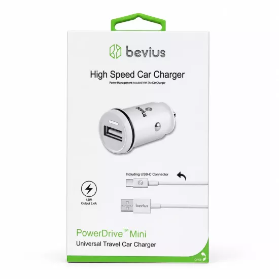 TYPE-C Beyaz 12W Kablolu Araç Şarj Cihazı Bevius BVS-AU502