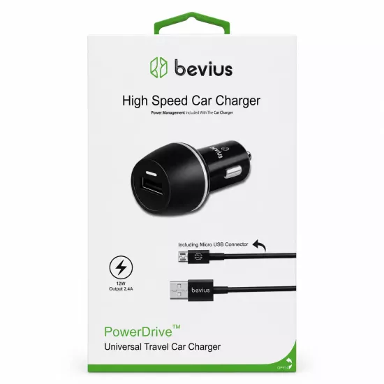 Micro USB Siyah 12W Kablolu Araç Şarj Cihazı Bevius BVS-AU509