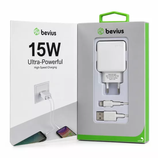 Lightning Beyaz 15W Işıklı Çift USB Kablolu Duvar Şarj Cihazı BVS-CH407