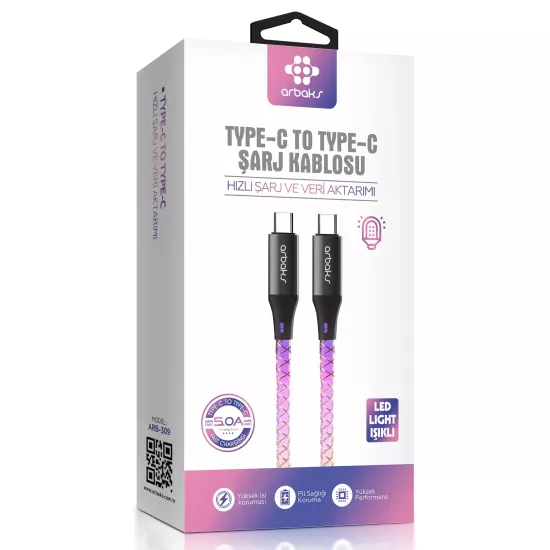 PD TYPE-C 5A RGB Işıklı Şarj Kablosu Arb-309