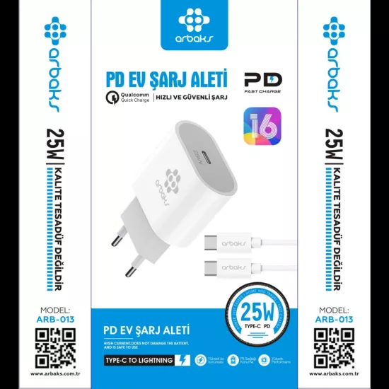 IP 16 Serisi PD 25W Şarj Aleti Arbaks ARB-013T