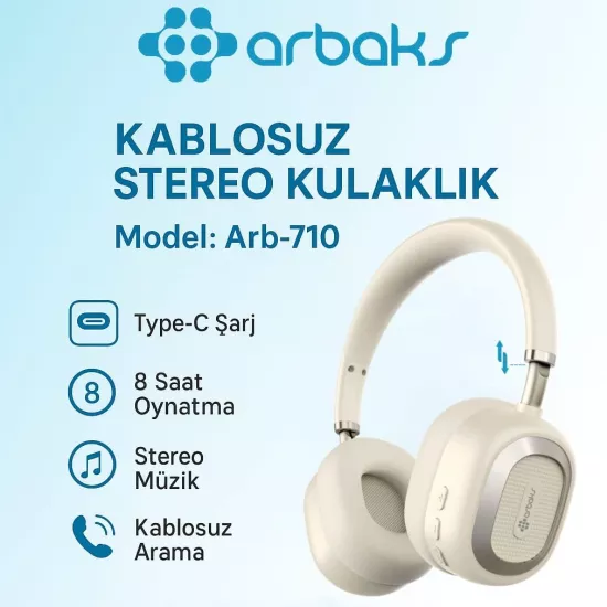 Kablosuz Stereo Kulaklık • Type-C Şarj • 8 Saat Oynatma • Kablosuz Arama • Model: Arb-710