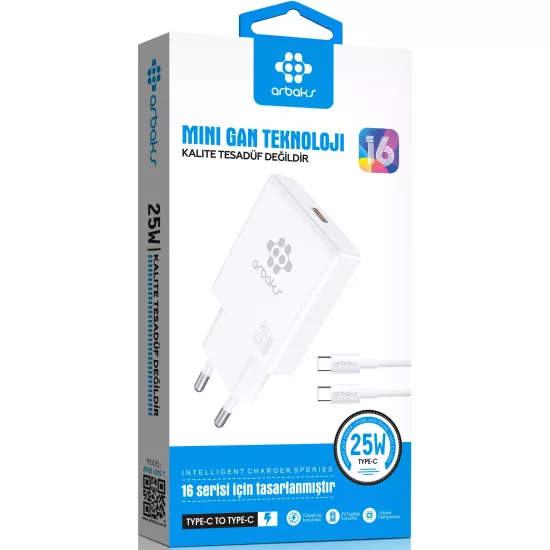 Mini GaN Teknoloji 25W Type-C to Type-C Hızlı Şarj Cihazı Arbaks ARB-015T