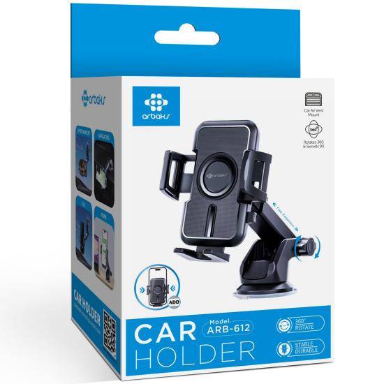 Araç Telefon Tutucu – 360° Döner Başlık, Vakumlu Sabitleme, Ayarlanabilir Kol, Evrensel Uyum Arbaks ARB-612