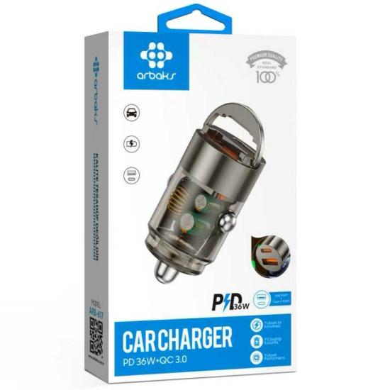 36W PD + QC3.0 Araç Şarj Aleti – Çift Çıkışlı Hızlı Şarj Arbaks ARB-617