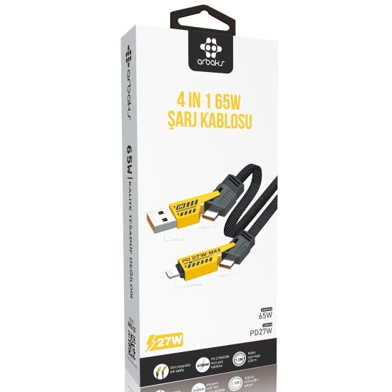 4’ü 1 Arada 65W | PD 27W Destekli | USB-A / Type-C / Lightning Uyumlu Arbkas Arb-121