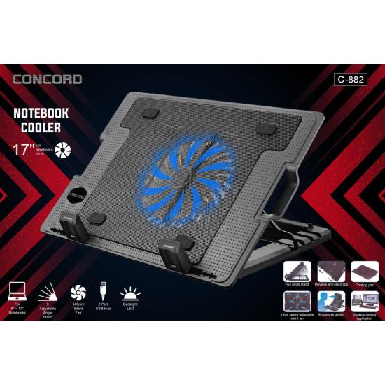 Işıklı Ledli Standlı Tek Fanlı Laptop Soğutucu Concord C-882