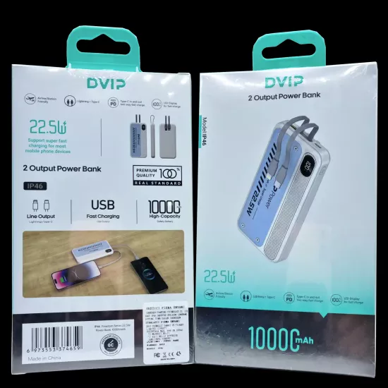 PD 22.5W 10.000 mAh Dijital Göstergeli Kablolu Powerbank IP46