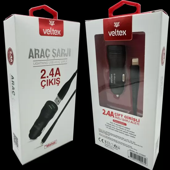 2.4A İphone Metal Araç Şarj Seti VTX027