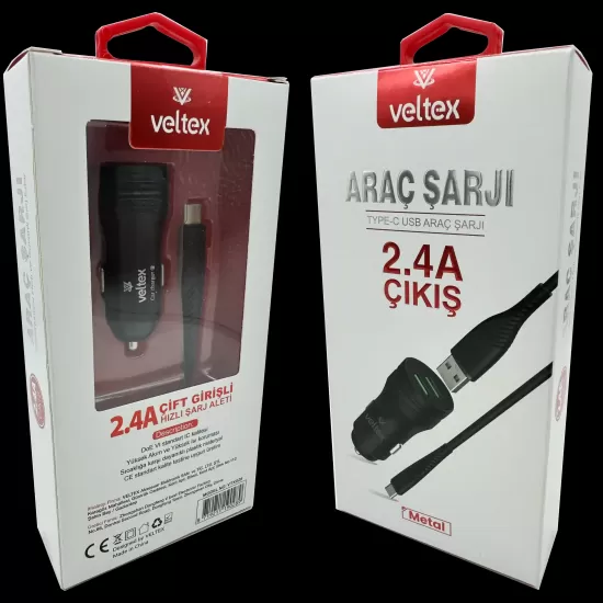 2.4A TYPE-C Metal Araç Şarj Seti VTX028