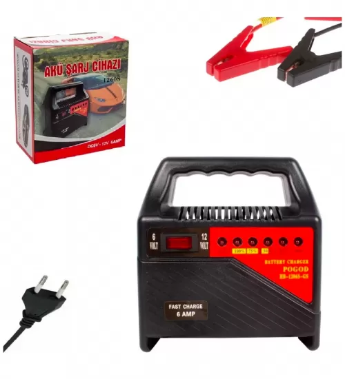 Araç Motosiklet Akü Şarj Cihazı DC 6V 12 Volt 6 Amper HB-1260S-GS