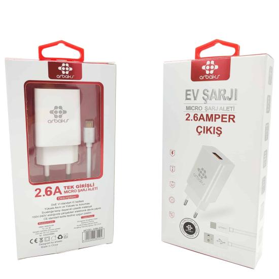 2.6A (Micro) Tek Girişli Şarj Aleti Arbaks ARB-009