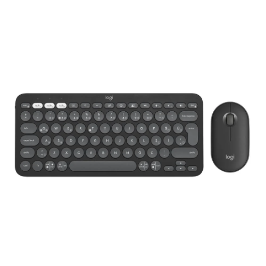 LOGITECH Pebble 2 Combo, Grafit, 920-012245, Bluetooth, Türkçe, Q, Multimedya, Mini Klavye Mouse Set