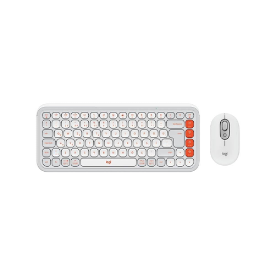 LOGITECH POP ICON COMBO, Beyaz-Turuncu, 920-013076, Kablosuz, Türkçe Q, Klavye Mouse Set