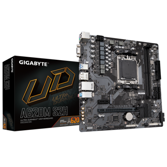 GIGABYTE A620M-S2H, rev.1.2, 6400MHz, 2xDDR5, 1x M.2, D-SUB, HDMI, DP, AMD Ryzen 7000 Serisi, AM5 Soket Anakart