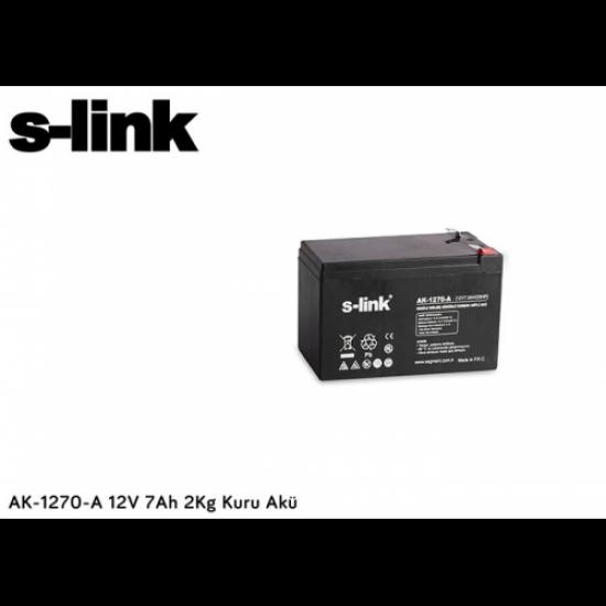 S-LINK AK-1270, 12V, 7Ah, Bakımsız Kuru Akü (2 Kg) UPS için Uygundur.