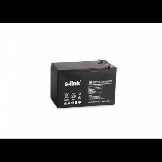 S-LINK AK-1270, 12V, 7Ah, Bakımsız Kuru Akü (2 Kg) UPS için Uygundur.