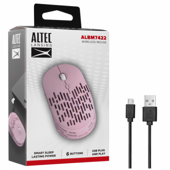 Altec Lansing ALBM7422, Pembe, 2.4GHz,  Şarj Edilebilir, 1600DPI, Kablosuz Optik Mouse