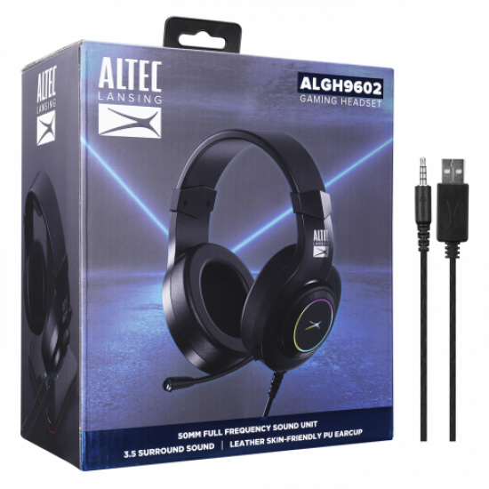 Altec Lansing ALGH9602, Siyah PS4/XBOX/Mobil  Uyumlu, USB+3.5mm, Rainbow Aydınlatma, USB Kablolu, Gaming Mikrofonlu Kulaklık