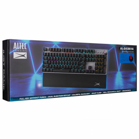 Altec Lansing ALGK8614GR, Siyah-Gümüş, Türkçe Q,  Rainbow Aydınlatma, USB Kablolu, Multimedya, Red Switch, Mekanik, Gaming Klavye