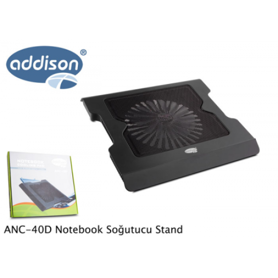 ADDISON ANC-40D, 20cm Fan, 10’’-16’’ Notebook Soğutucu, 4 USB 2.0 Giriş, Mavi Ledli Fan(Siyah)