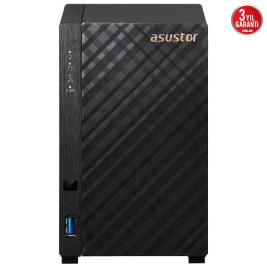 ASUSTOR AS1102TL, 1Gb DDR4 Ram, 2 Yuvalı (2x22TB Destek), 1x1GbE Network, USB 3.2, USB 2.0, Tower NAS (Yedekleme) Cihazı