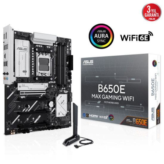 ASUS B650E MAX GAMING WIFI, 4xDDR5, 3xM.2, DP, HDMI, Type-C, Wi-Fi 6E, Bluetooth v5.3, AM5 Soket Gaming Anakart