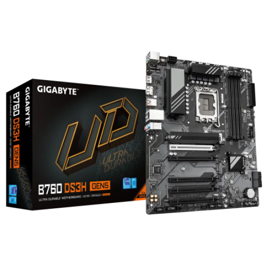 GIGABYTE B760 DS3H GEN5, 4xDDR5, 2xM.2, DP, HDMI, Type-C, 13-14.Nesil, LGA1700 Soket, Anakart
