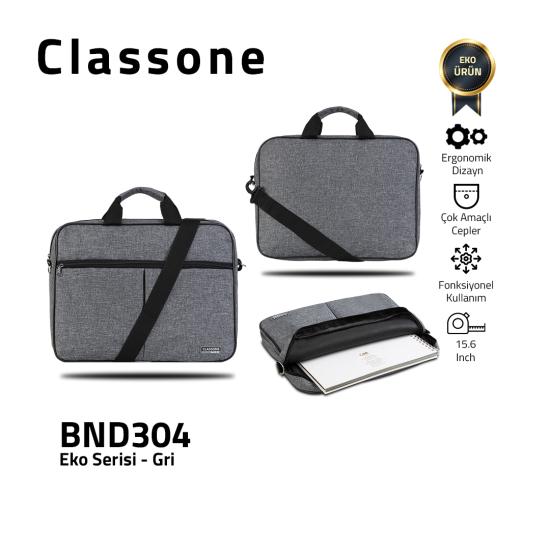 Classone BND304 Eko2 Serisi  Laptop Notebook Çantası-15.6 inch Uyumlu-Gri