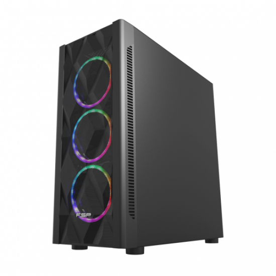 FSP CMT595AL Mid Tower, 650W 80+ Bronze, Siyah,  Temperli Cam, RGB, ATX GAMING KASA