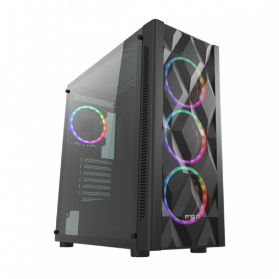 FSP CMT595AL Mid Tower, 750W 80+ Bronze, Siyah,  Temperli Cam, RGB, ATX GAMING KASA