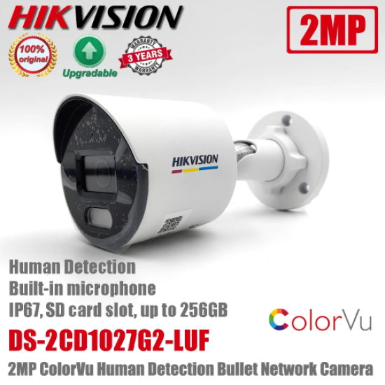 HIKVISION DS-2CD1027G2-LUF 2Mpix, 4mm Lens, H265+, 30Mt Gece Görüşü,Color Vu Lite, Full Time Color, Dahili Mikrofon, Metal Kasa Bullet IP Kamera