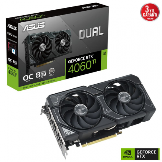 ASUS DUAL-RTX4060TI-O8G, 8Gb, 128Bit, GDDR6, 1xHDMI, 3xDP GAMING Ekran Kartı