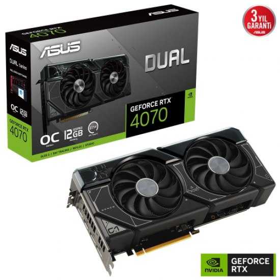 ASUS DUAL-RTX4070-O12G, 12Gb, 192Bit, GDDR6X, 1xHDMI, 3xDP GAMING Ekran Kartı