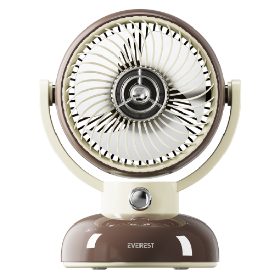 EVEREST EFN12, KAHVERENGİ, 3 Kademeli Hız, 4’’ Kanat, Masaüstü Kullanım, Taşınabilir, Dahili 1200mAh Bataryalı, USB Şarj Girişli, Vantilatör