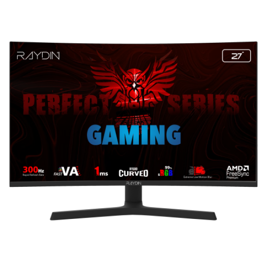 RAYDIN EG27RFA-300HZ, 27’’, 1ms, 300Hz, Full HD, 2xHDMI, DP, Hoparlör, VA LED, R1500 Curved, Yükseklik Ayarlı Ayak, Frameless, FreeSync Gaming Monitör