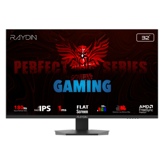RAYDIN EG32EQI-180HZ, 31.5’’, 1ms, 180Hz, 2K Quad HD, 2xHDMI, DP, Hoparlör, IPS LED, Flat, Frameless, FreeSync Gaming Monitör
